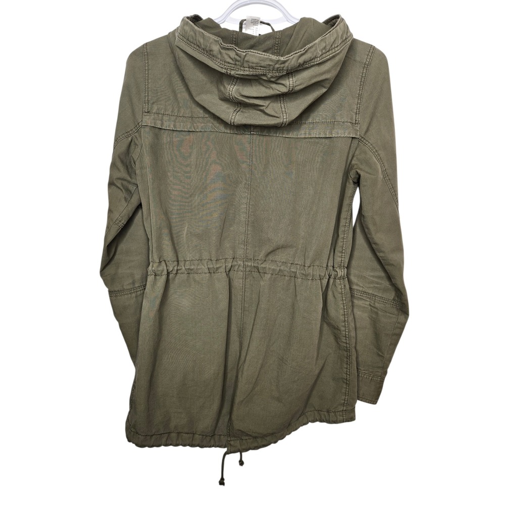 H&M DIVIDED Khaki‎ Green Hooded Utility Anorak Jacket Women Size 4 - Picture 3 of 12